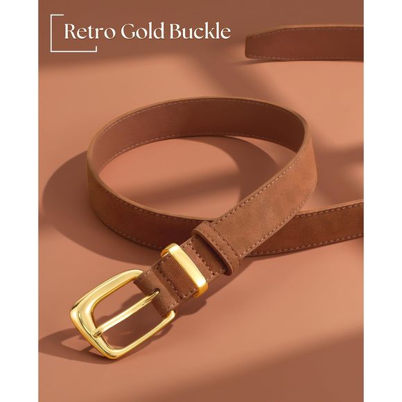 Women Suede Leather Belt For Dresses Jeans Fashion Gold Buckle Ladies Waist😺 - Picture 2 of 6